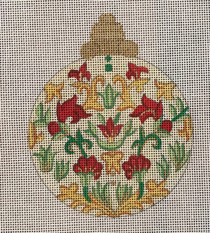 Gold Red Flowers with Green Leaves Ornament