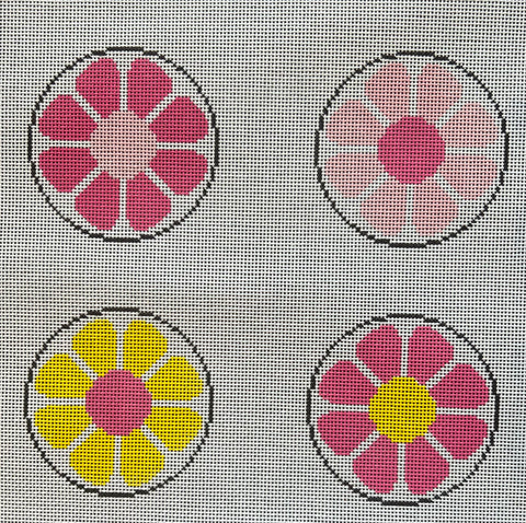 Mod Floral Coasters Pink and Yellow