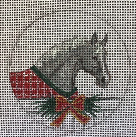 Gray Horse with Blanket & Wreath Ornament