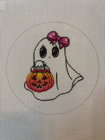 Ghost Holding Pumpkin, Bow in Hair
