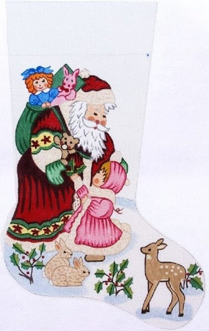 Santa with Little Girl and Animals Stocking