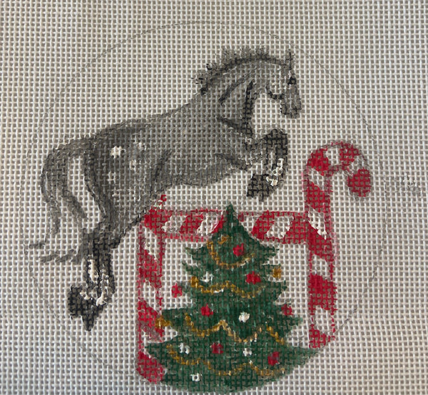 Grey Horse Over Candy Cane Jump