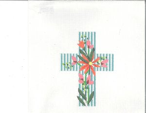 Medium Cross Pink Flowers with Blue Stripes