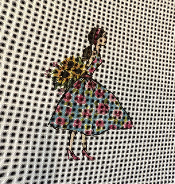 Lady with Dress with Pink Flowers