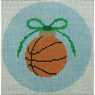 Basketball with Green Bow on Pale Blue Round
