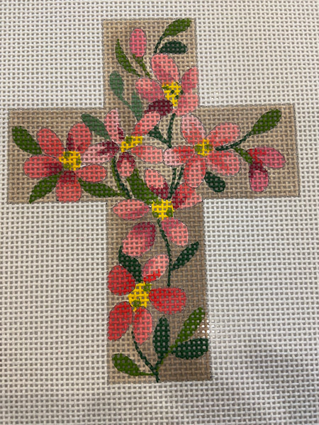 Medium Cross Pink Blossoms on Tan