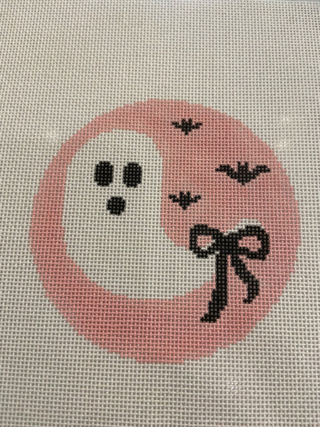 Ghost with Black Bow and bats on Pink
