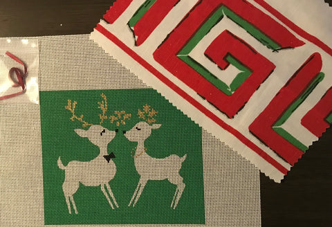 Green Kissing Reindeer w/ Vintage Fabric & Stitch Guide