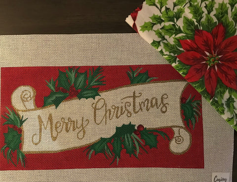 Merry Christmas Scroll w/ Vintage Fabric