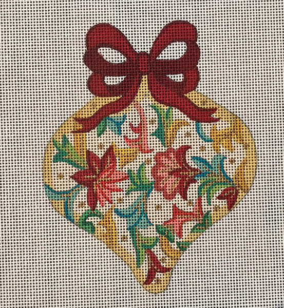 Gold & Red Flower Bauble Ornament with Bow