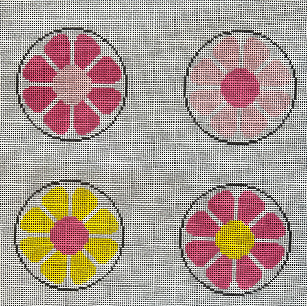 Mod Floral Coasters Pink and Yellow