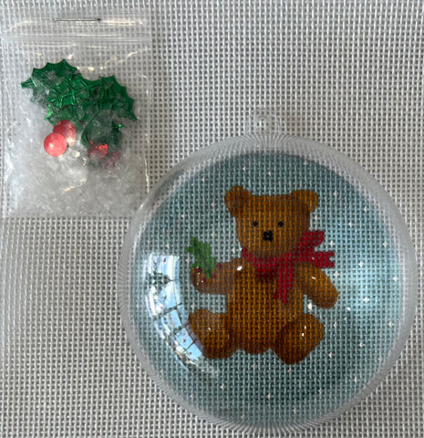 Teddy Bear w/ Red Bow Dome Ornament