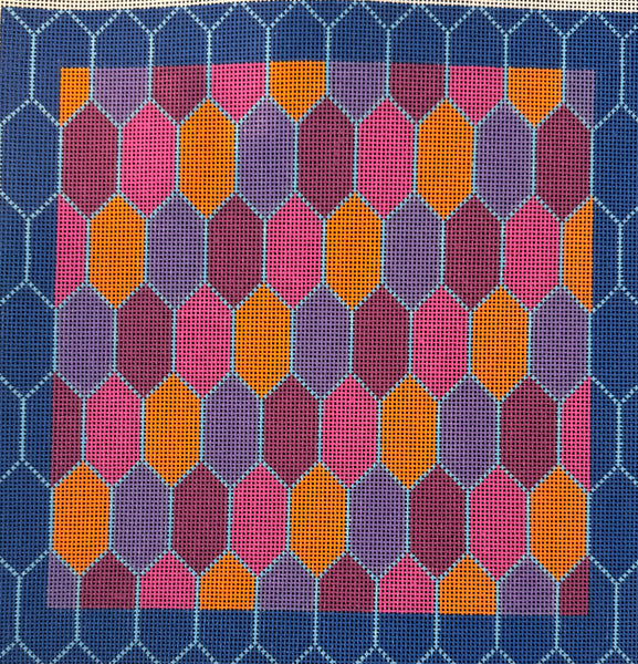 Pink Orange and Blue Tile Pillow