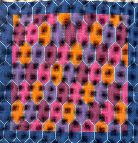 Pink Orange and Blue Tile Pillow