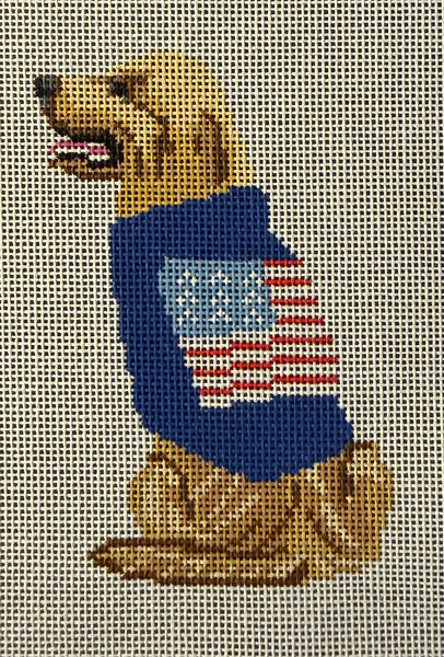 Golden Retriever in Flag Sweater