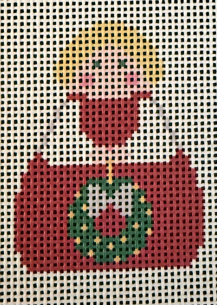 Red Angel with Green Wreath & Silver Bow Stitch it