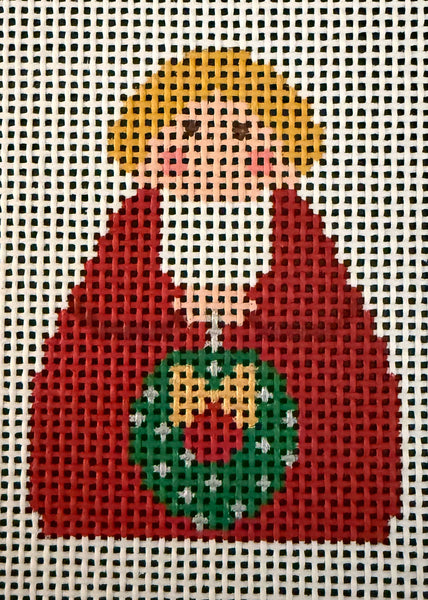Red Angel with Green Wreath & Gold Bow Stitch It