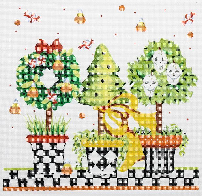 Spook-Tac-U-lar Topiary needlepoint canvas