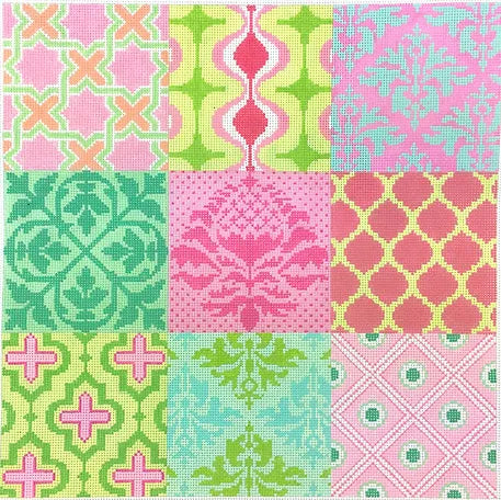 Damask Wallpaper Patchwork-pinks,greens & turquoise