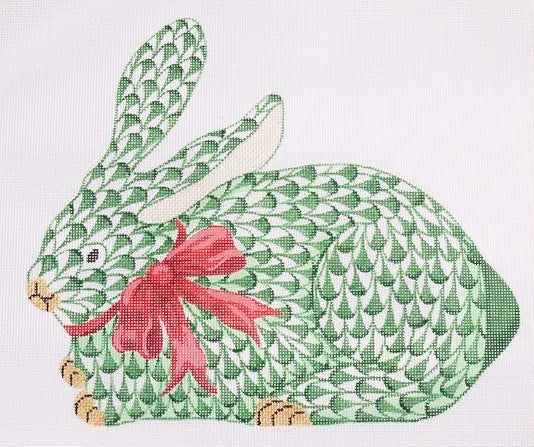 Crouching Bunny Emerald with Red Bow