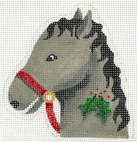 Horse with Holly Candy cane Holder-gray and black