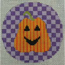Striped pumpkin on purple checks