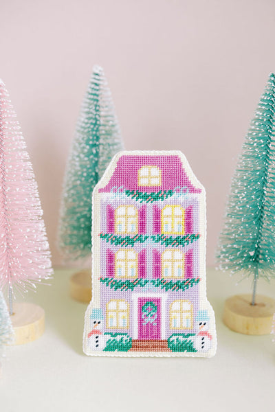 Christmas Village Purple Row House needlepoint canvas