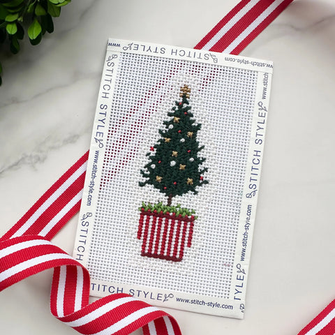 Christmas Tree in Red and White Pot