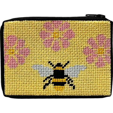 Stitch and Zip Flowers and bee Coin/Credit Case