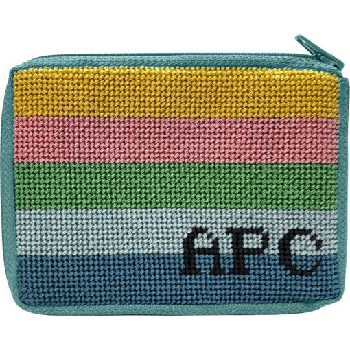 Stitch and Zip Striped Monogram Coin/Credit Case