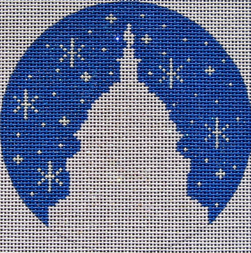 Snow Spangled DC needlepoint ornament with Capitol dome and stars