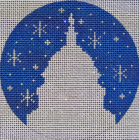 Snow Spangled DC needlepoint ornament with Capitol dome and stars