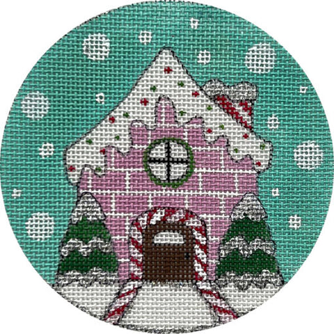 Pink Brick Christmas House Round