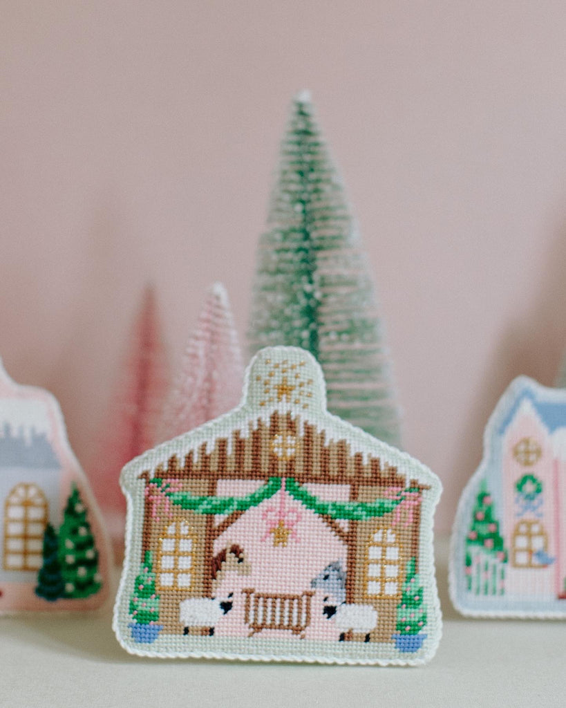 Christmas Village Stable needlepoint canvas by Le Point Studio