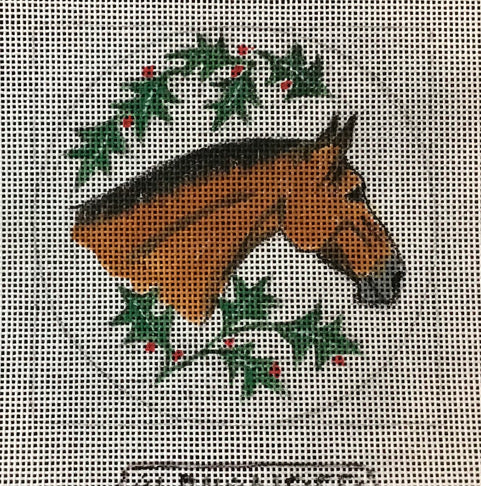 Light Bay Horse Head Facing Right with Holly