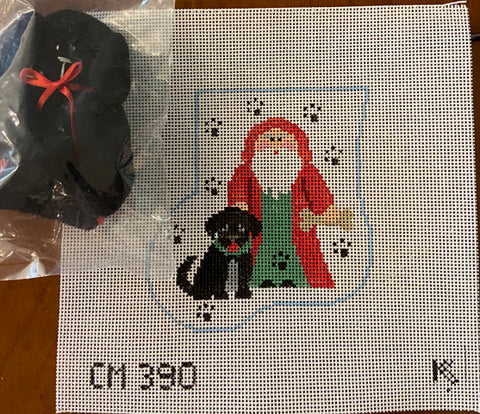 Santa w/ Dog Mini Sock w/Black Dog