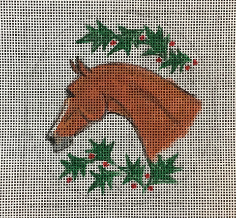 Chestnut Horse Head Facing Left with Holly