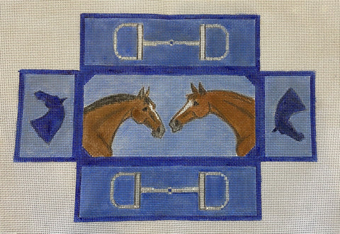Horse heads with Bits on Blue Brickcover