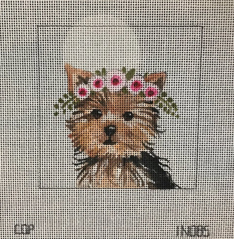 Yorkie with Floral Crown