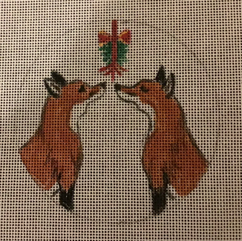 Two Foxes Kissing under Mistletoe