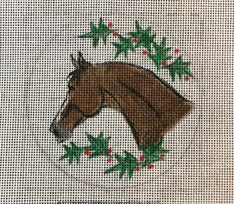 Bay Horse Head Facing Left with Holly4
