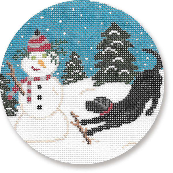Black Lab with Snowman