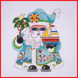 Squatty Santa with Palm Tree & Sailboat