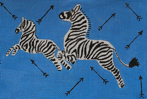 Scalamandre Inspired leaping Zebra's and Arrows on Blue