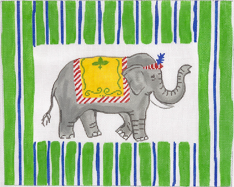 Elephant with Blue and Green Stripe