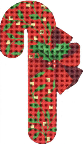 Red Candy cane w/Green Leaves