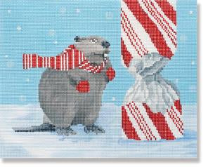 Beaver with Candy Cane