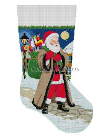 Santa Coming Up Sidewalk Stocking