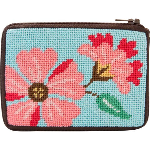 Pink Flowers Stitch and Zip Coin Purse