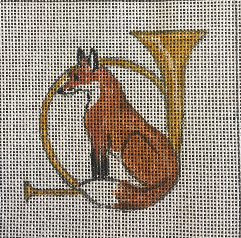 Fox in front of Horn 4" Square